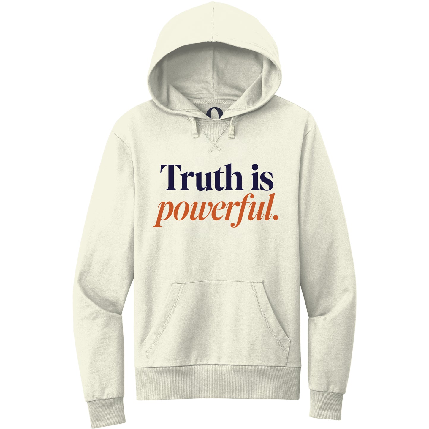 "Truth is powerful." Quorum Pullover Hoodie front print in White Sand
