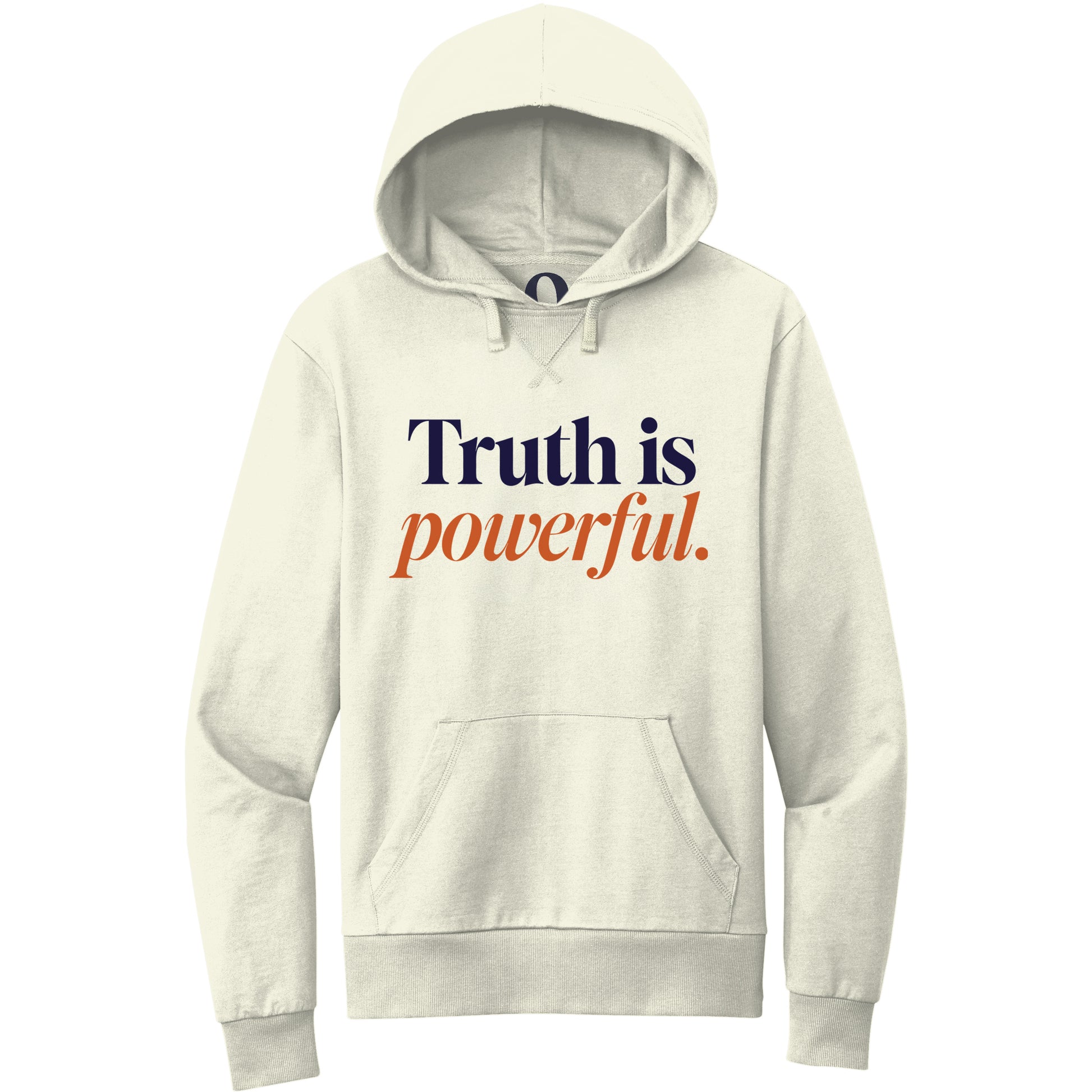 "Truth is powerful." Quorum Pullover Hoodie front print in White Sand