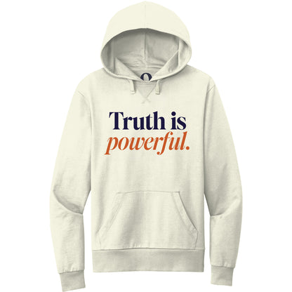 "Truth is powerful." Quorum Pullover Hoodie front print in White Sand