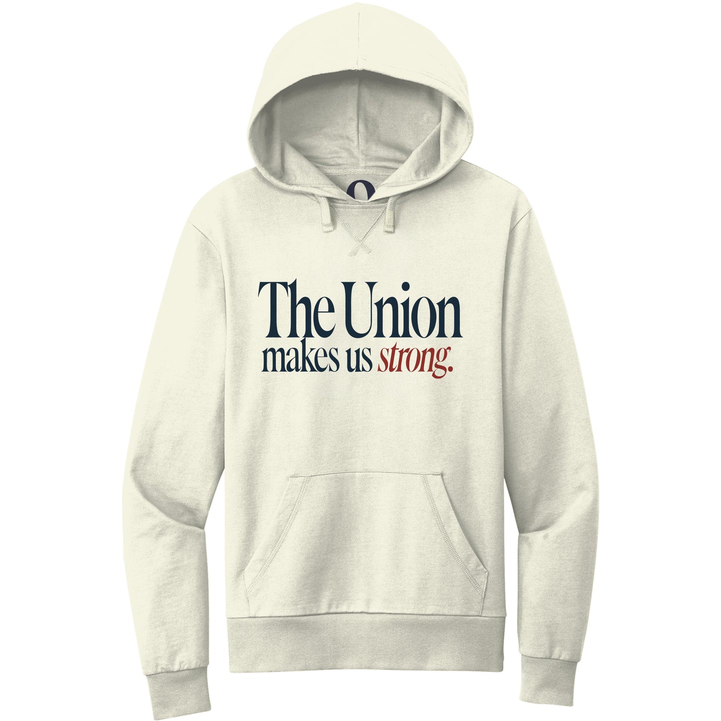 "The Union makes us strong." Quorum Pullover Hoodie front print in White Sand