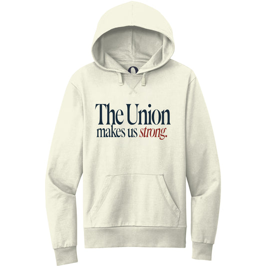 "The Union makes us strong." Quorum Pullover Hoodie front print in White Sand