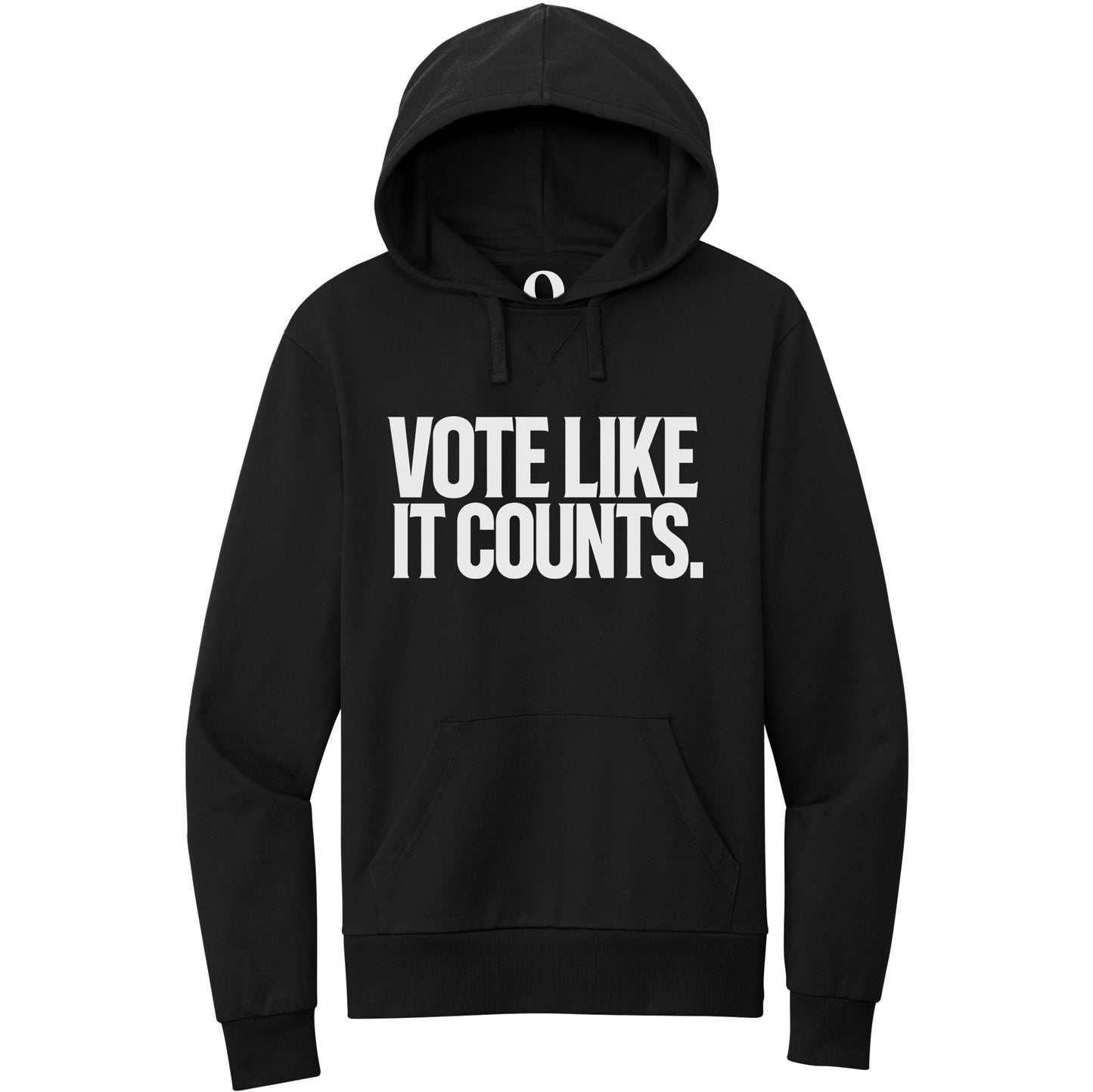 "Vote like it counts." Quorum Pullover Hoodie editorial print in Deep Black