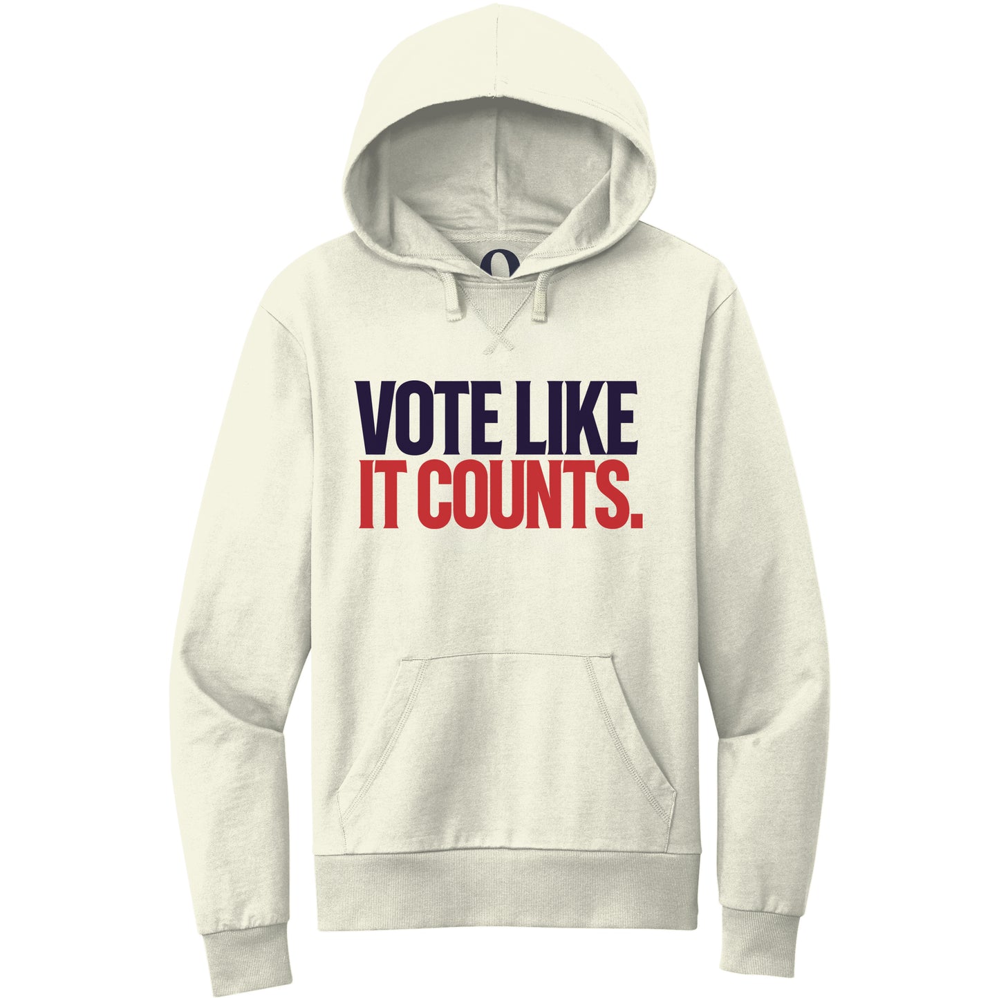"Vote like it counts." Quorum Pullover Hoodie front print in White Sand