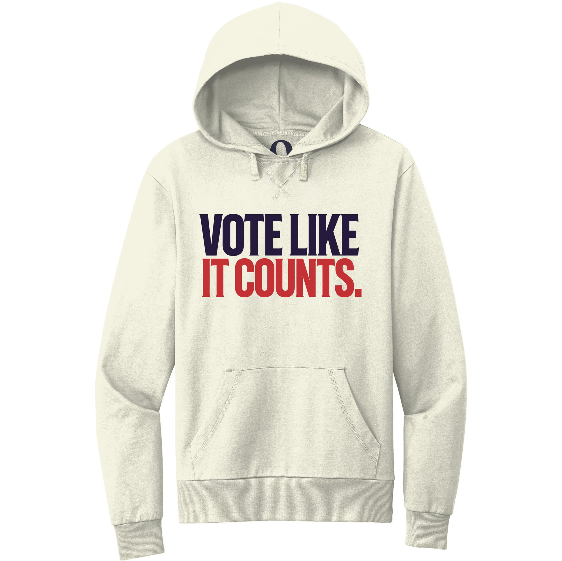 "Vote like it counts." Quorum Pullover Hoodie front print in White Sand