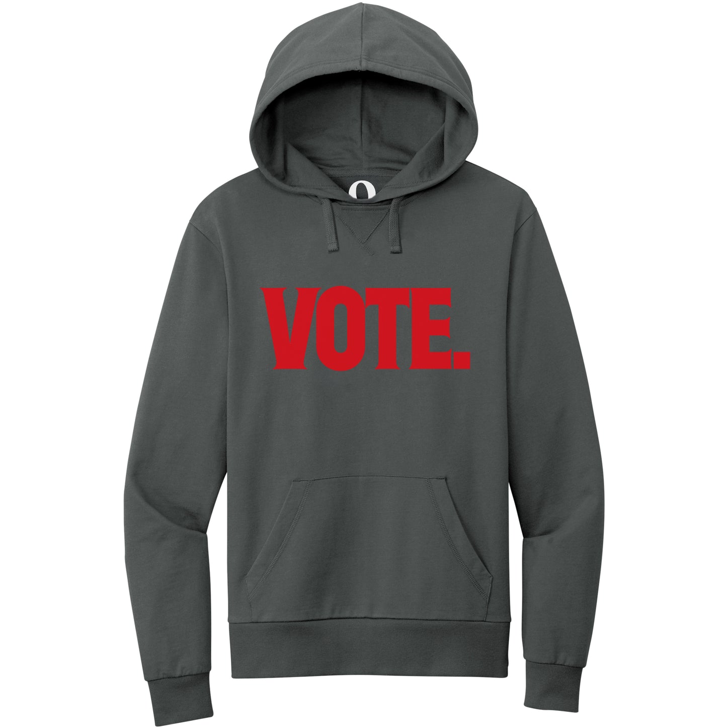 "Vote." Quorum Pullover Hoodie front print in Terrain Grey