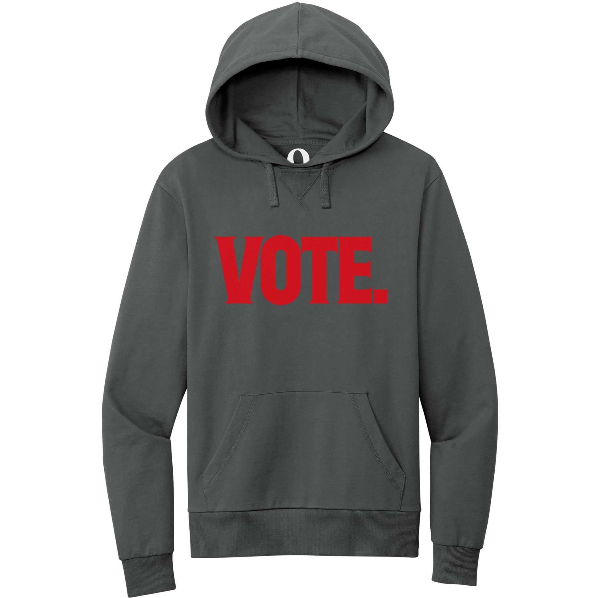 "Vote." Quorum Pullover Hoodie front print in Terrain Grey
