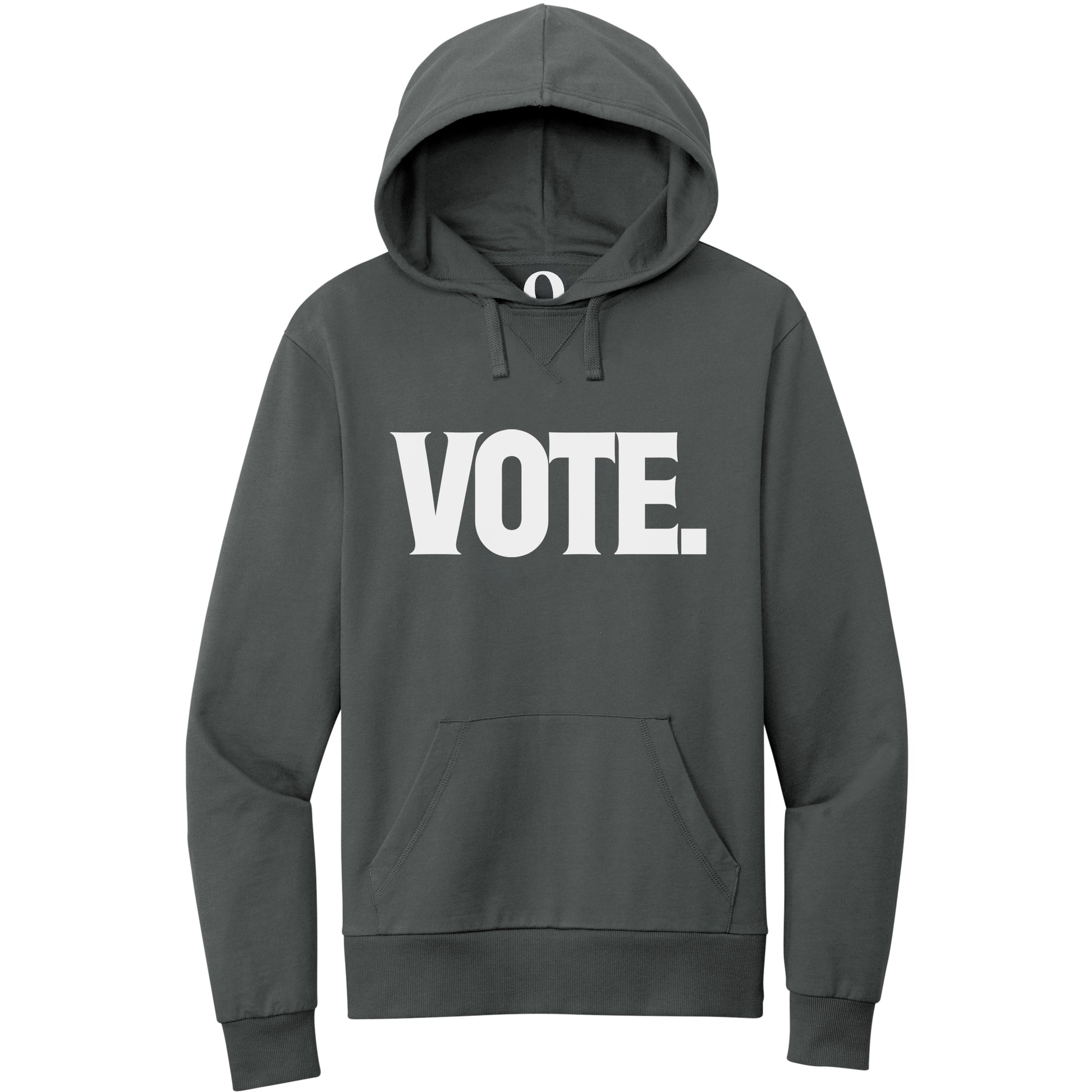 "Vote." Quorum Pullover Hoodie editorial print in Terrain Grey