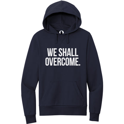 "We shall overcome." Quorum Pullover Hoodie editorial print in Night Sky Navy