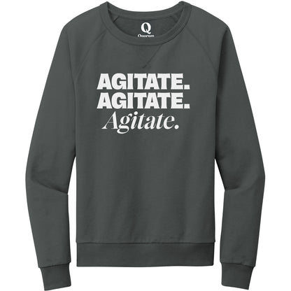 "Agitate. Agitate. Agitate." Quorum Crewneck Sweatshirt editorial print in Terrain Grey