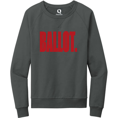"Ballot." Quorum Crewneck Sweatshirt front print in Terrain Grey