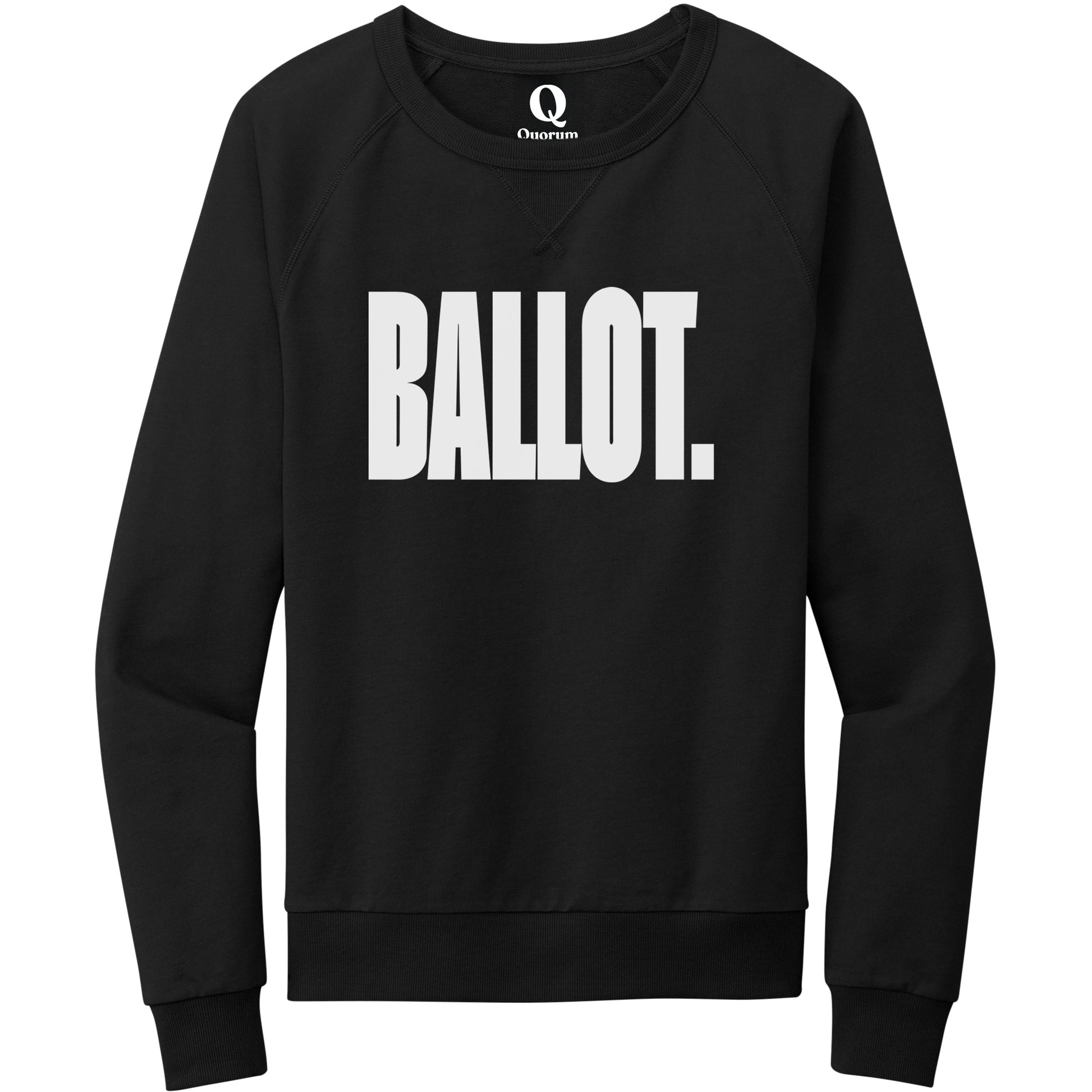 "Ballot." Quorum Crewneck Sweatshirt editorial print in Deep Black