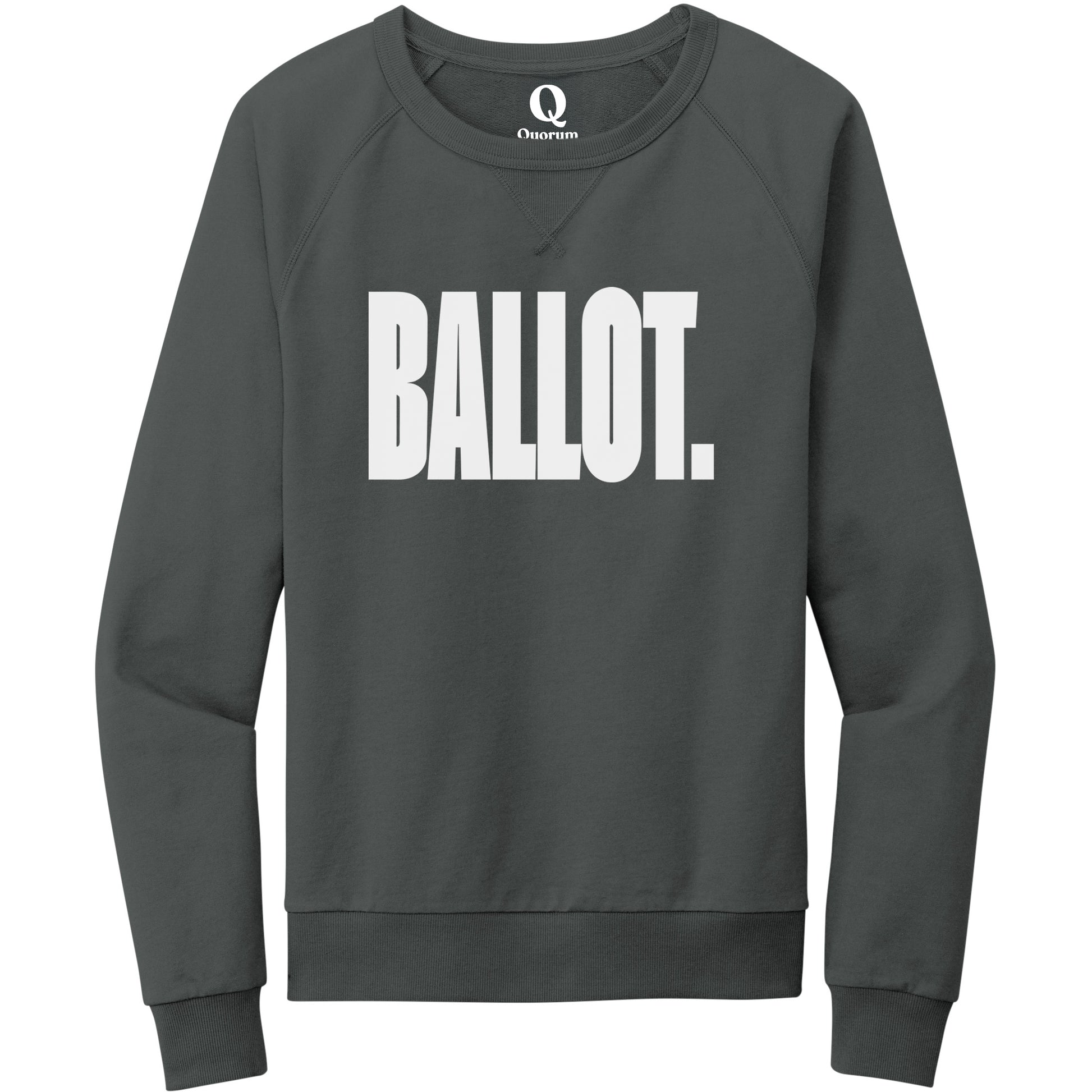 "Ballot." Quorum Crewneck Sweatshirt editorial print in Terrain Grey