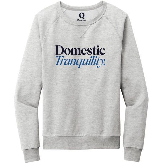 "Domestic Tranquility." Quorum Crewneck Sweatshirt front print in Granite Grey Heather