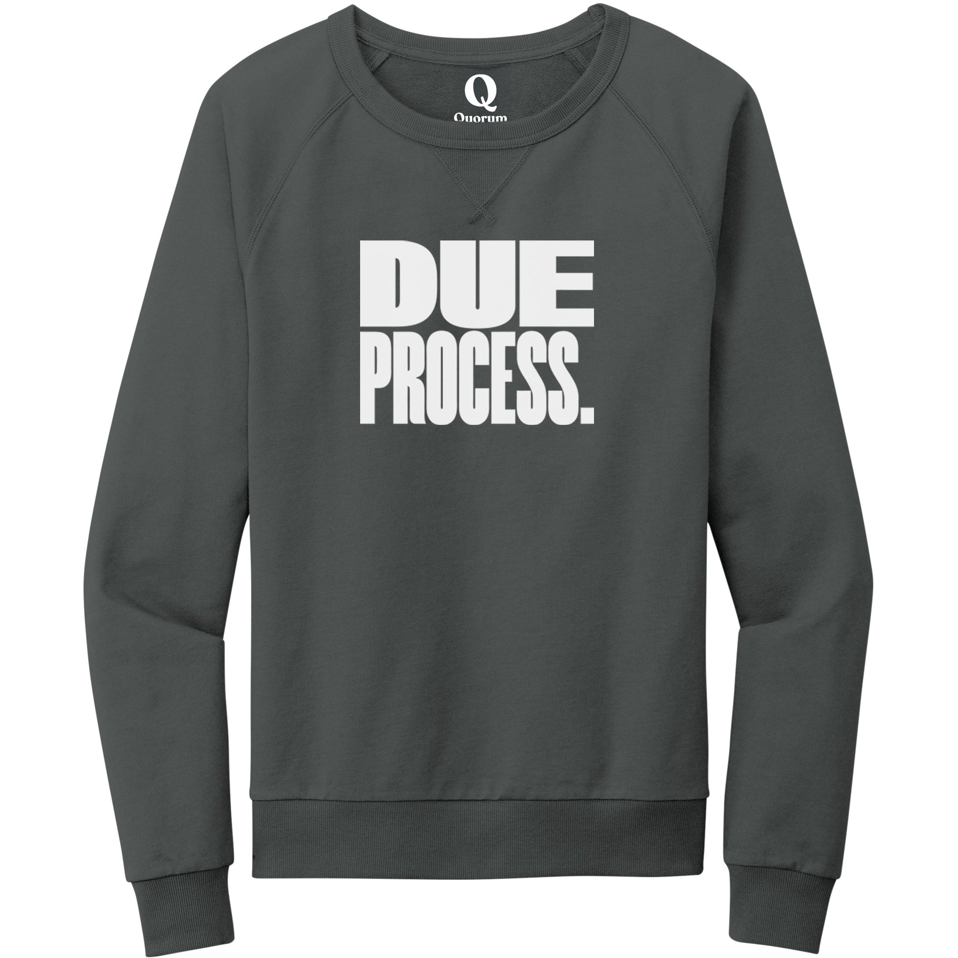 "Due Process." Quorum Crewneck Sweatshirt editorial print in Terrain Grey