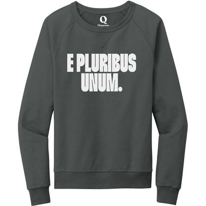 "E Pluribus Unum." Quorum Crewneck Sweatshirt editorial print in Terrain Grey