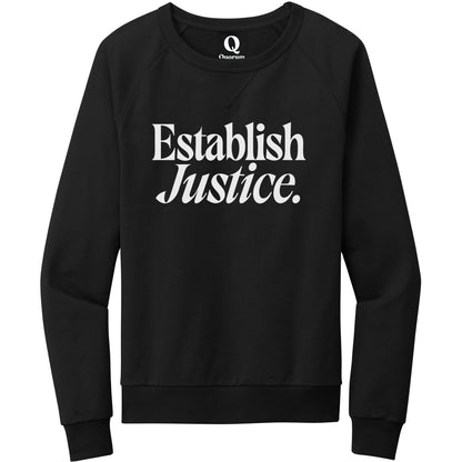 "Establish Justice." Quorum Crewneck Sweatshirt editorial print in Deep Black