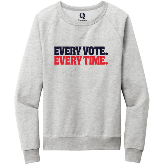"Every Vote. Every Time." Quorum Crewneck Sweatshirt front print in Granite Grey Heather