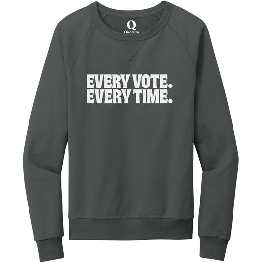 "Every Vote. Every Time." Quorum Crewneck Sweatshirt editorial print in Terrain Grey