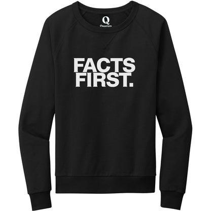 "Facts First." Quorum Crewneck Sweatshirt editorial print in Deep Black