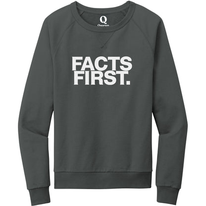 "Facts First." Quorum Crewneck Sweatshirt editorial print in Terrain Grey