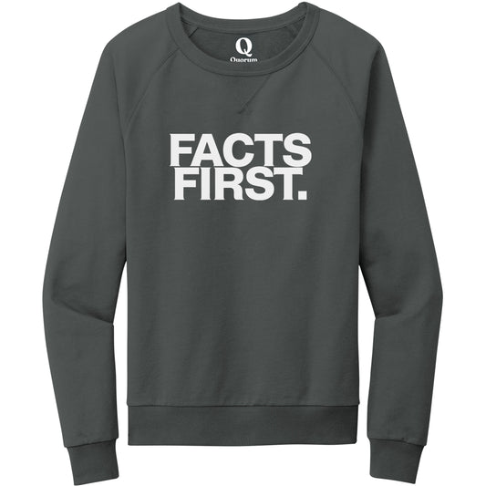 "Facts First." Quorum Crewneck Sweatshirt editorial print in Terrain Grey