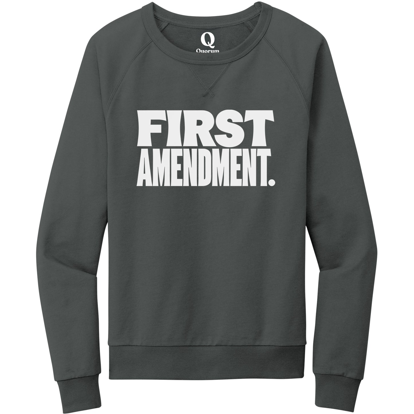 "First Amendment." Quorum Crewneck Sweatshirt editorial print in Terrain Grey