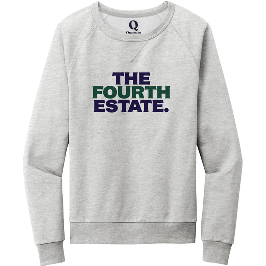 "The Fourth Estate." Quorum Crewneck Sweatshirt front print in Granite Grey Heather