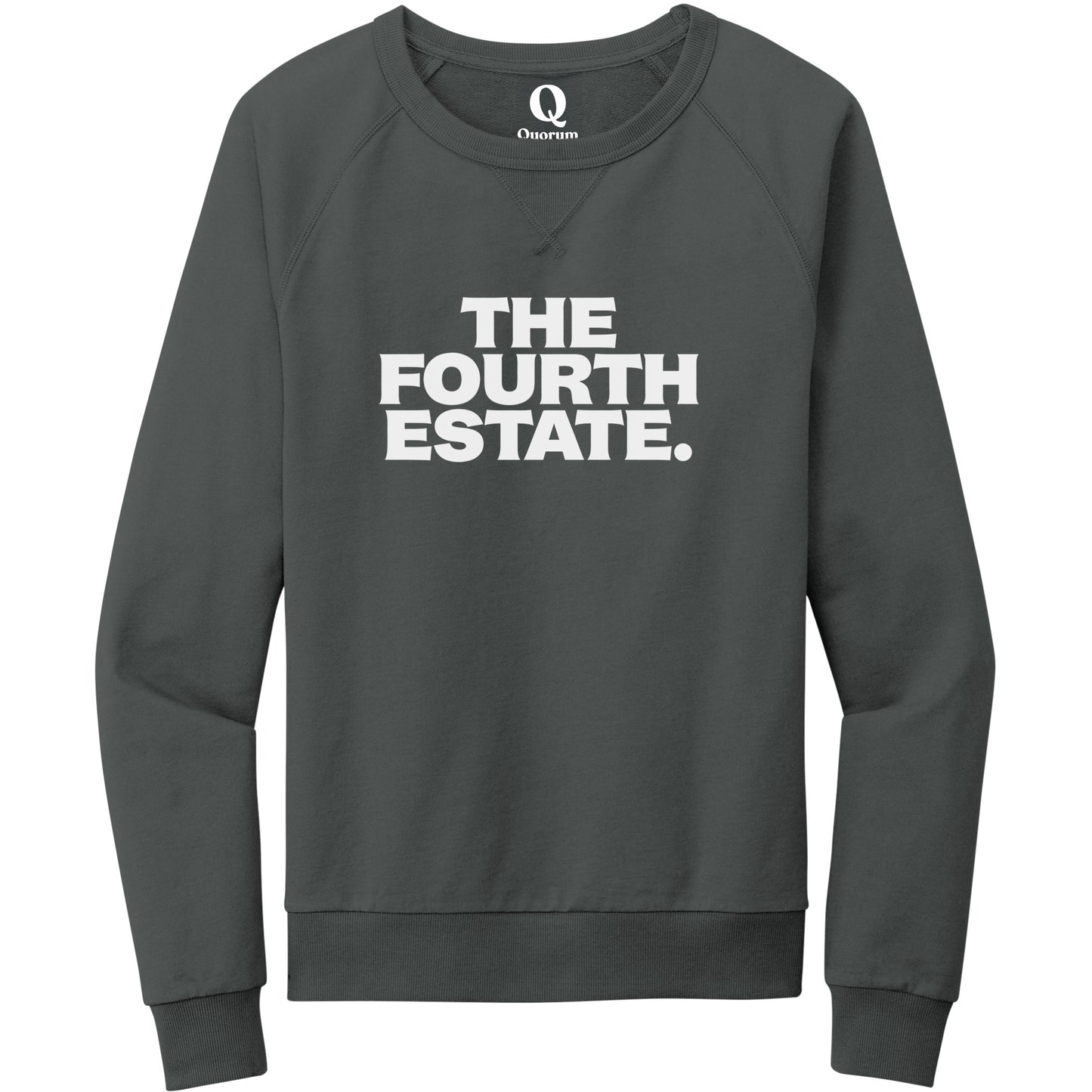 "The Fourth Estate." Quorum Crewneck Sweatshirt editorial print in Terrain Grey