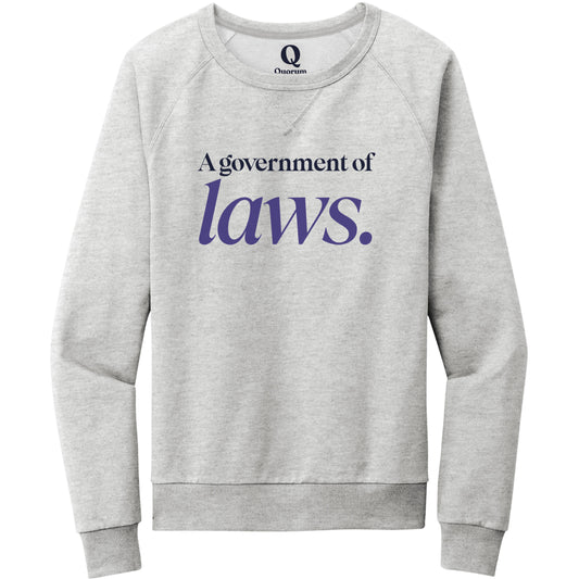 "A government of laws." Quorum Crewneck Sweatshirt front print in Granite Grey Heather