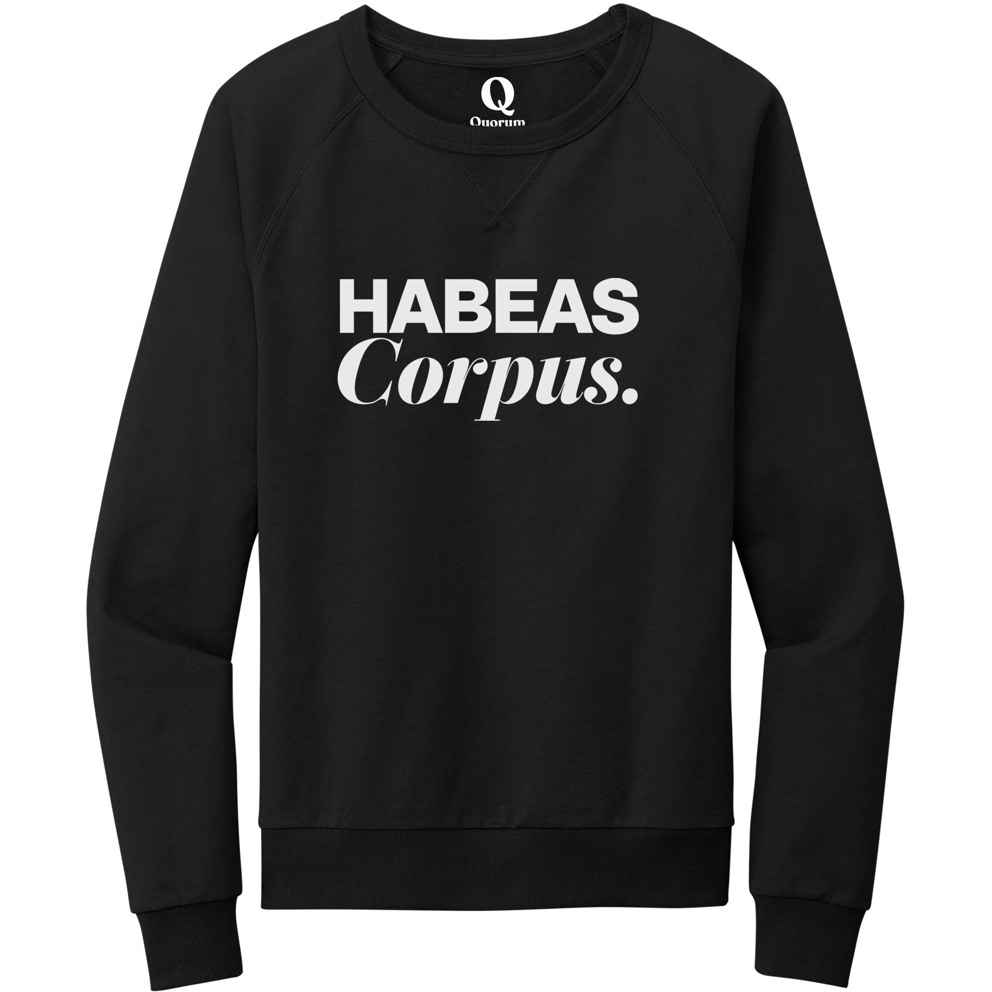 "Habeas Corpus." Quorum Crewneck Sweatshirt editorial print in Deep Black