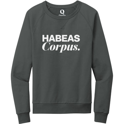 "Habeas Corpus." Quorum Crewneck Sweatshirt editorial print in Terrain Grey