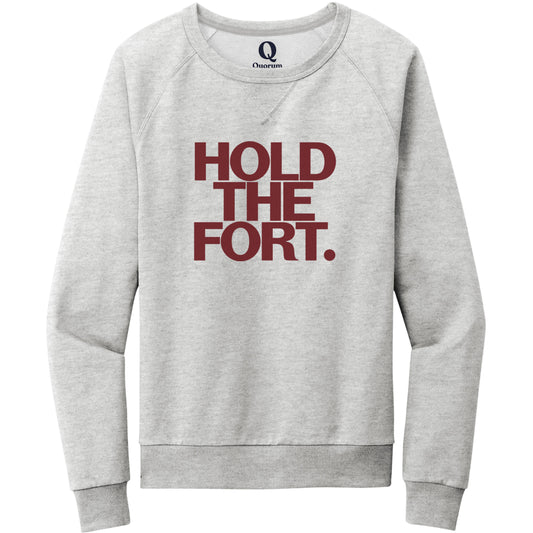 "Hold the Fort." Quorum Crewneck Sweatshirt front print in Granite Grey Heather