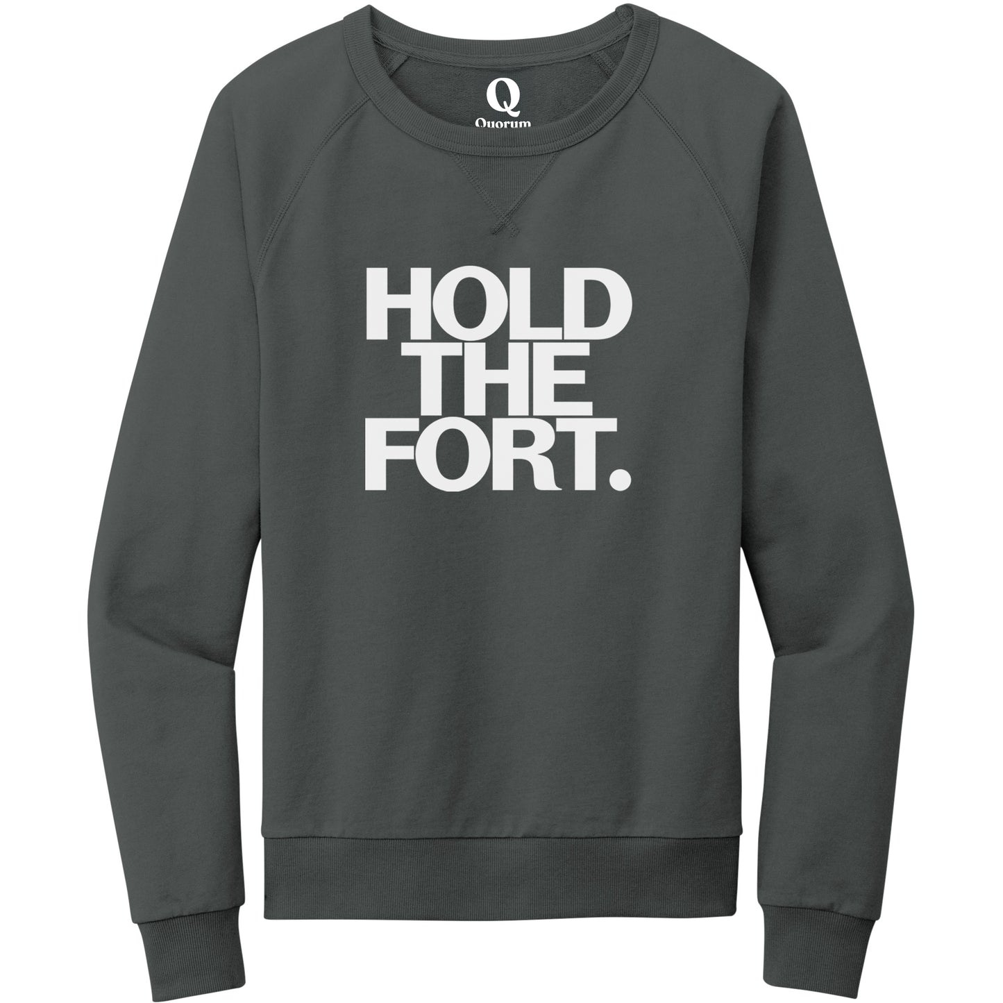 "Hold the Fort." Quorum Crewneck Sweatshirt editorial print in Terrain Grey