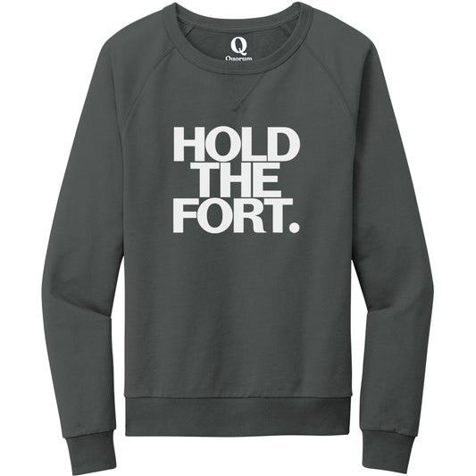 "Hold the Fort." Quorum Crewneck Sweatshirt editorial print in Terrain Grey