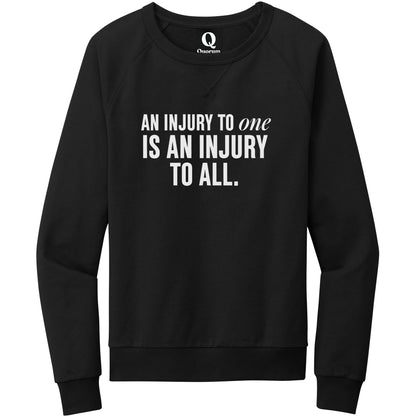 "An injury to one is an injury to all." Quorum Crewneck Sweatshirt editorial print in Deep Black