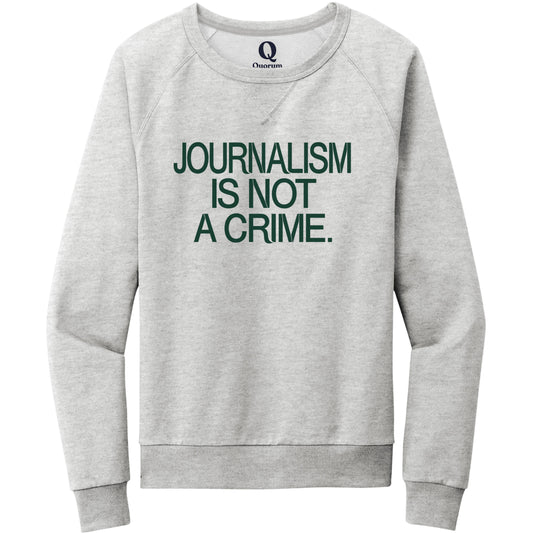 "Journalism is not a crime." Quorum Crewneck Sweatshirt front print in Granite Grey Heather