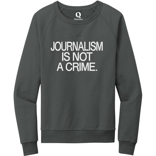 "Journalism is not a crime." Quorum Crewneck Sweatshirt editorial print in Terrain Grey