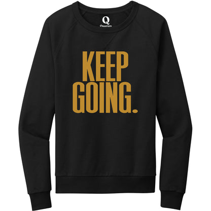 "Keep Going." Quorum Crewneck Sweatshirt front print in Deep Black