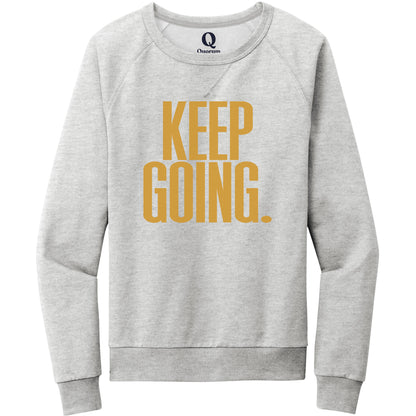 "Keep Going." Quorum Crewneck Sweatshirt front print in Granite Grey Heather