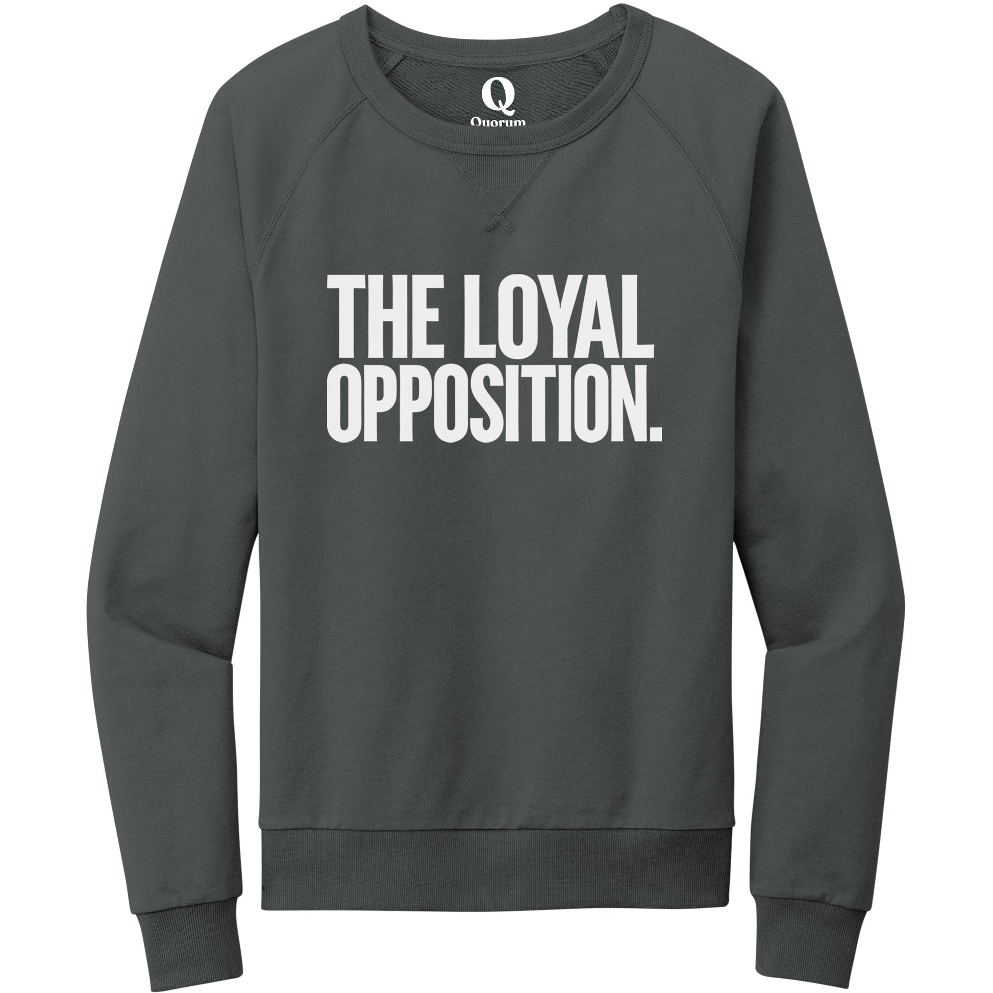 "The Loyal Opposition." Quorum Crewneck Sweatshirt editorial print in Terrain Grey