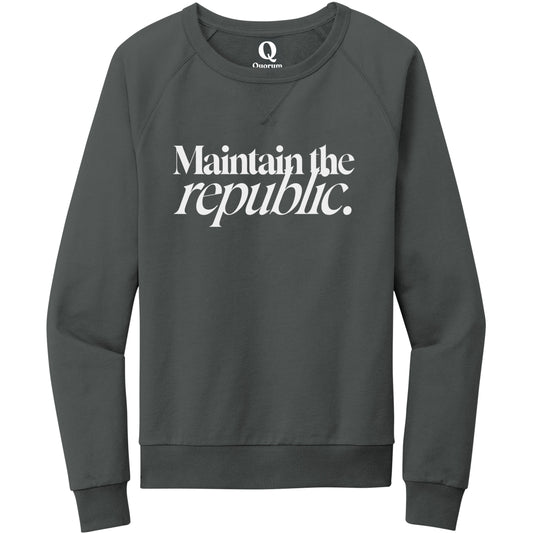 "Maintain the republic." Quorum Crewneck Sweatshirt editorial print in Terrain Grey