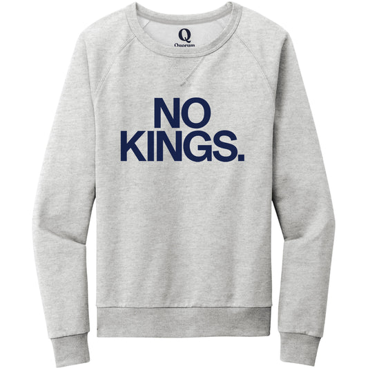 "No Kings." Quorum Crewneck Sweatshirt front print in Granite Grey Heather