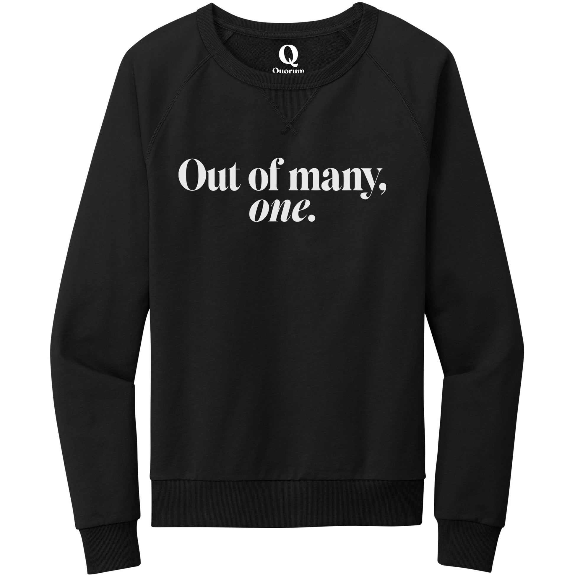 "Out of many, one." Quorum Crewneck Sweatshirt editorial print in Deep Black