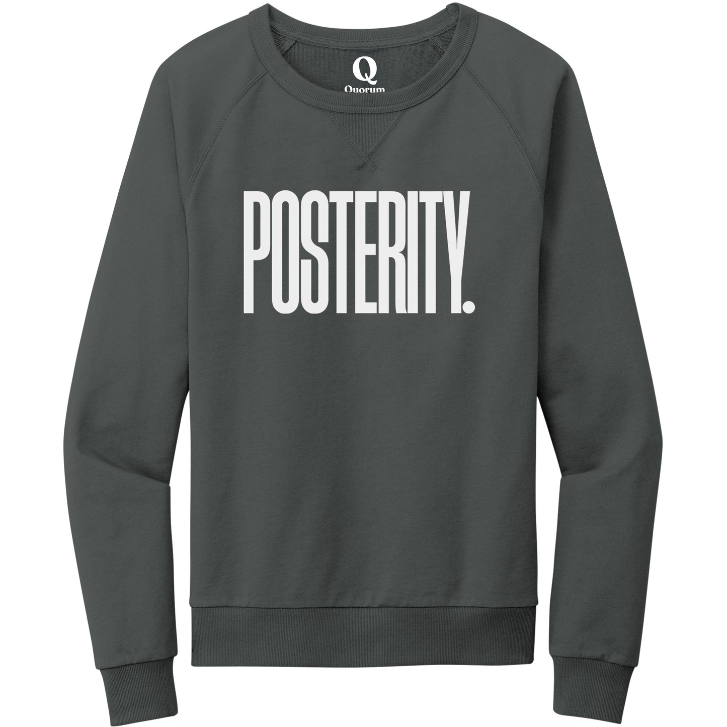 "Posterity." Quorum Crewneck Sweatshirt editorial print in Terrain Grey