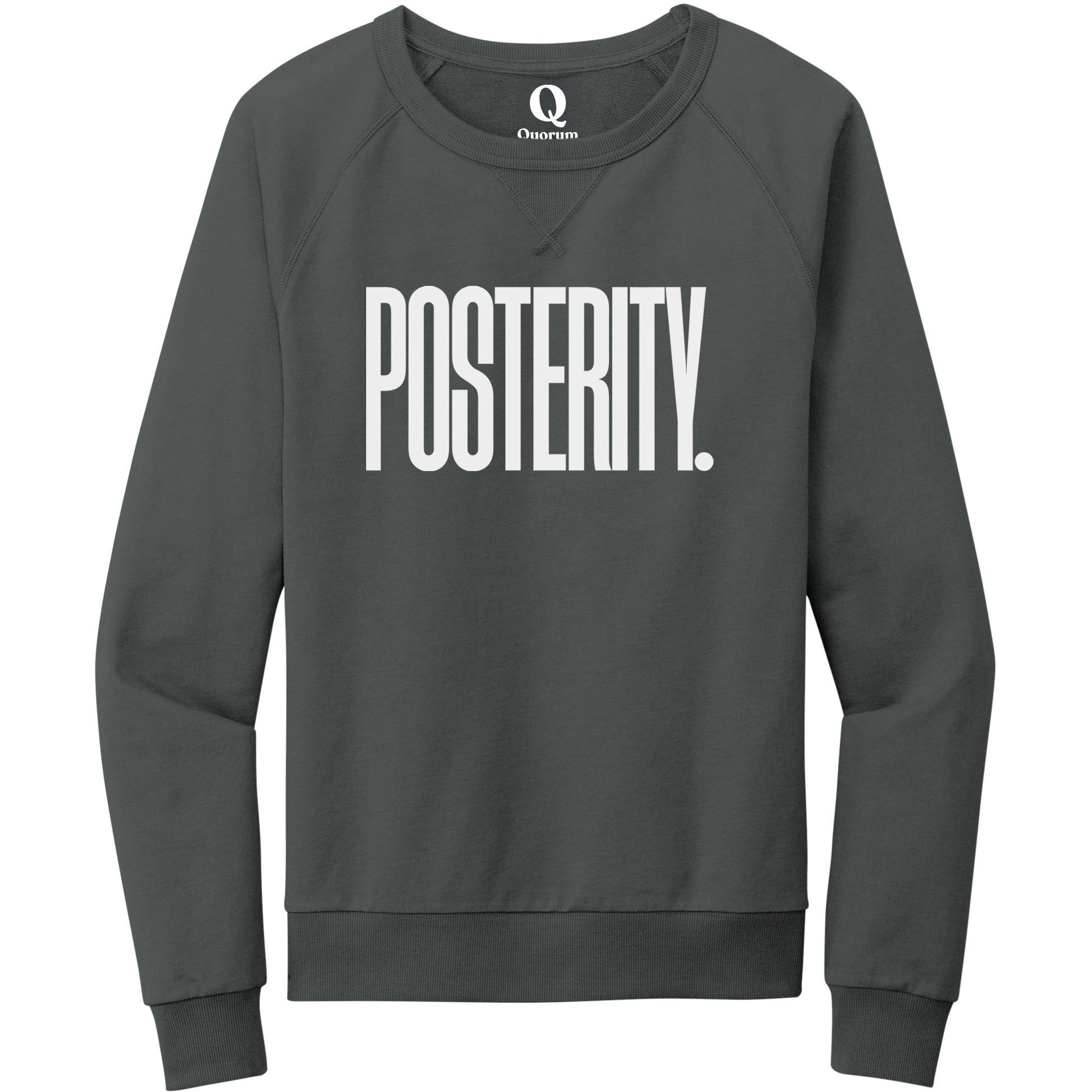 "Posterity." Quorum Crewneck Sweatshirt editorial print in Terrain Grey