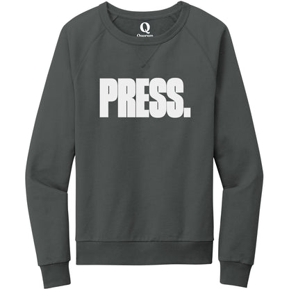 "Press." Quorum Crewneck Sweatshirt editorial print in Terrain Grey