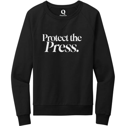 "Protect the Press." Quorum Crewneck Sweatshirt editorial print in Deep Black