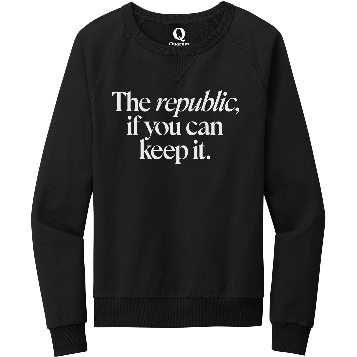 "The republic, if you can keep it." Quorum Crewneck Sweatshirt editorial print in Deep Black