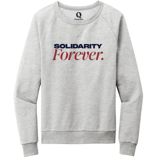 "Solidarity Forever." Quorum Crewneck Sweatshirt front print in Granite Grey Heather