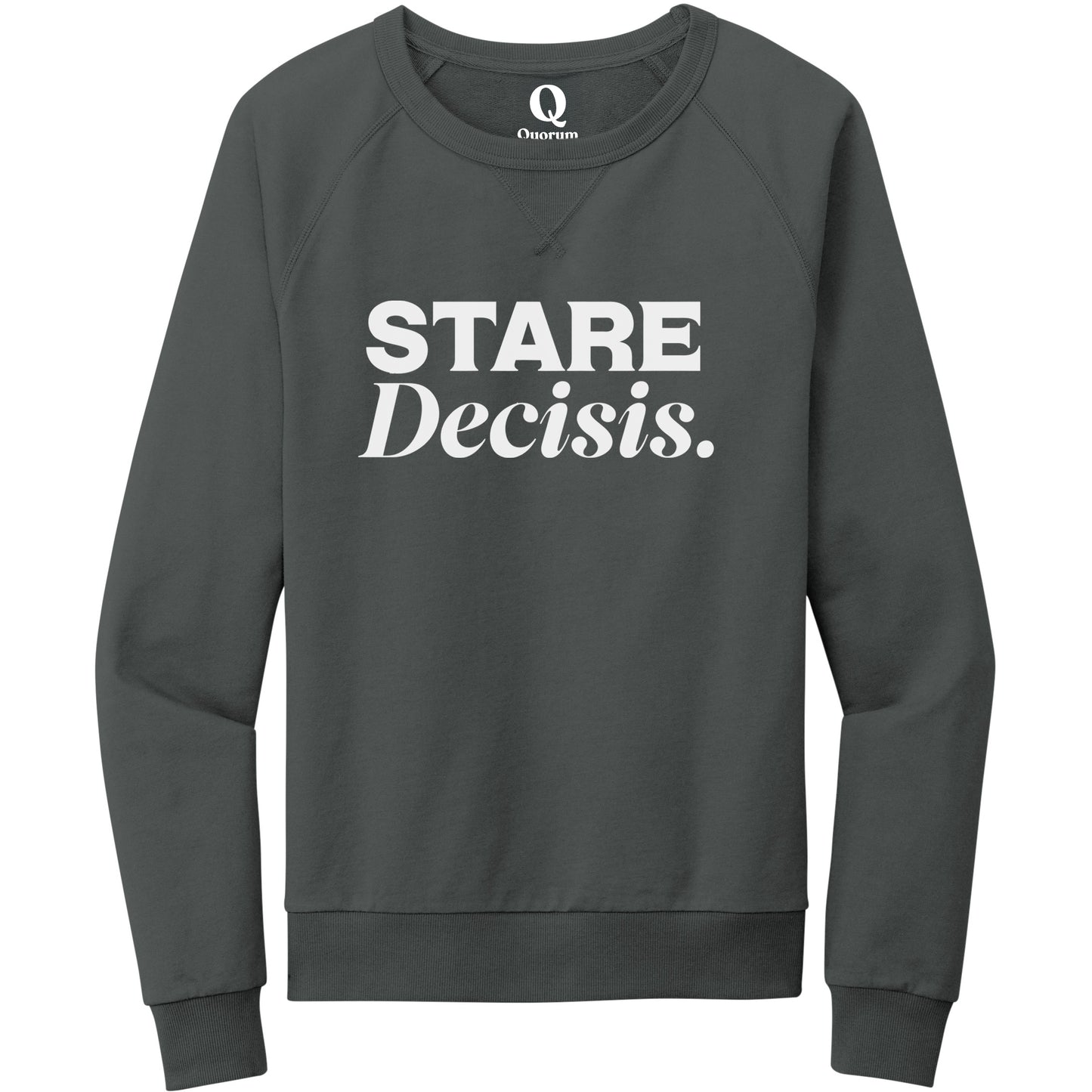 "Stare Decisis." Quorum Crewneck Sweatshirt editorial print in Terrain Grey